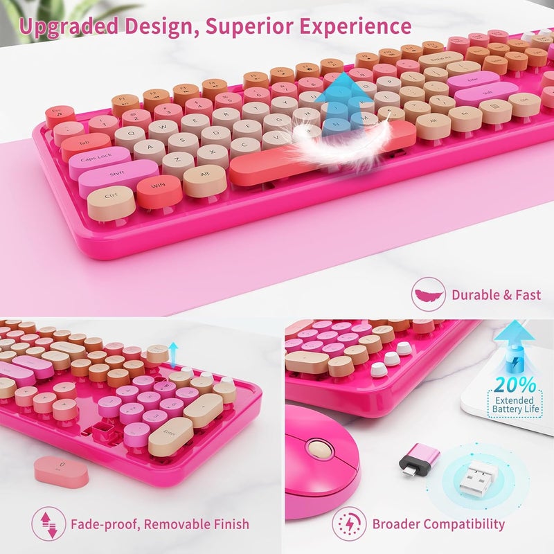 Nowlike Wireless Keyboard and Mouse Combo, Retro Typewriter Keyboard with Round Keycaps, Full-Size Ergonomic, Red, Ideal for Windows PC, Home, Office, and College, Wireless Keyboard Mouse Combo - Image 4